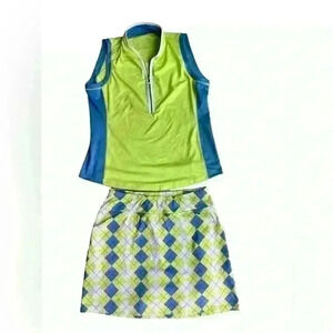 Bundle Joyfit Women’s Argyle Golf Skort &Matching Sleevless Golf Top Size Medium
